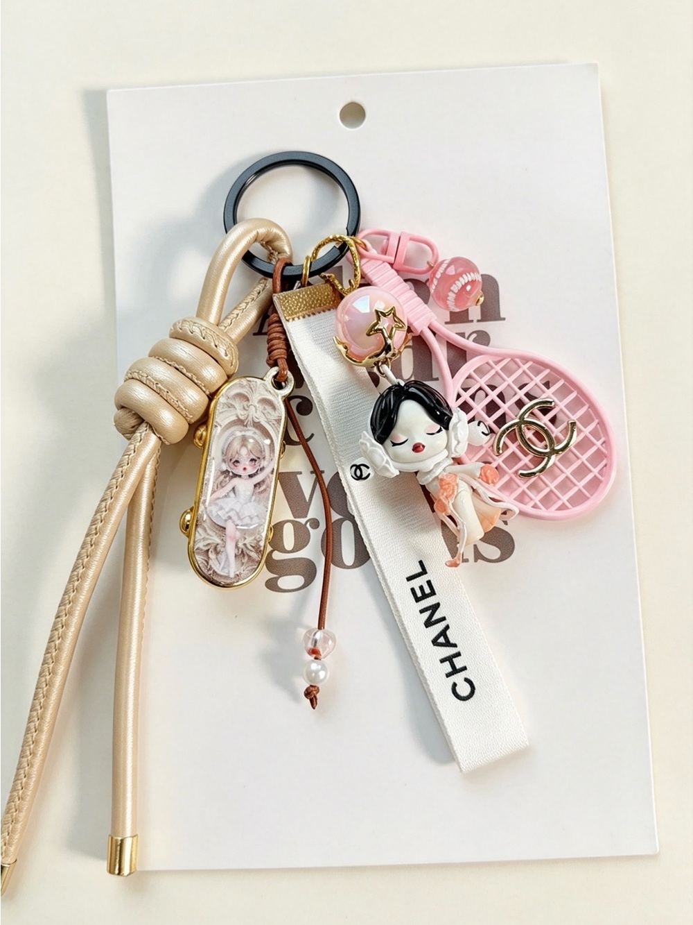 Authentic CC Ribbon Bag Charm Keychain & Tennis Racquet and skullpanda